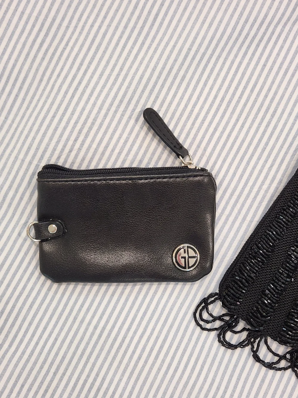 Gianni Bini Black Leather Coin Purse And Sequin Beaded Mini Purse - Picture 2 of 6